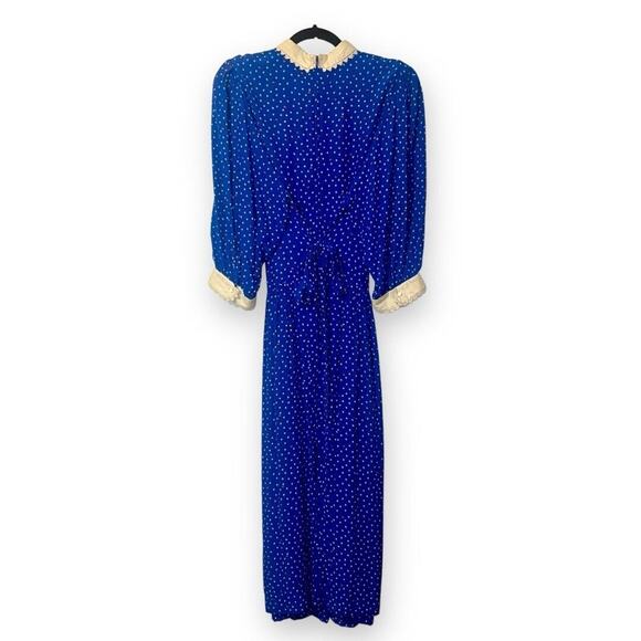 Vintage Blue Dress Polka Dots Peter Pan Collar Whimsical Rare Find - Picture 13 of 16